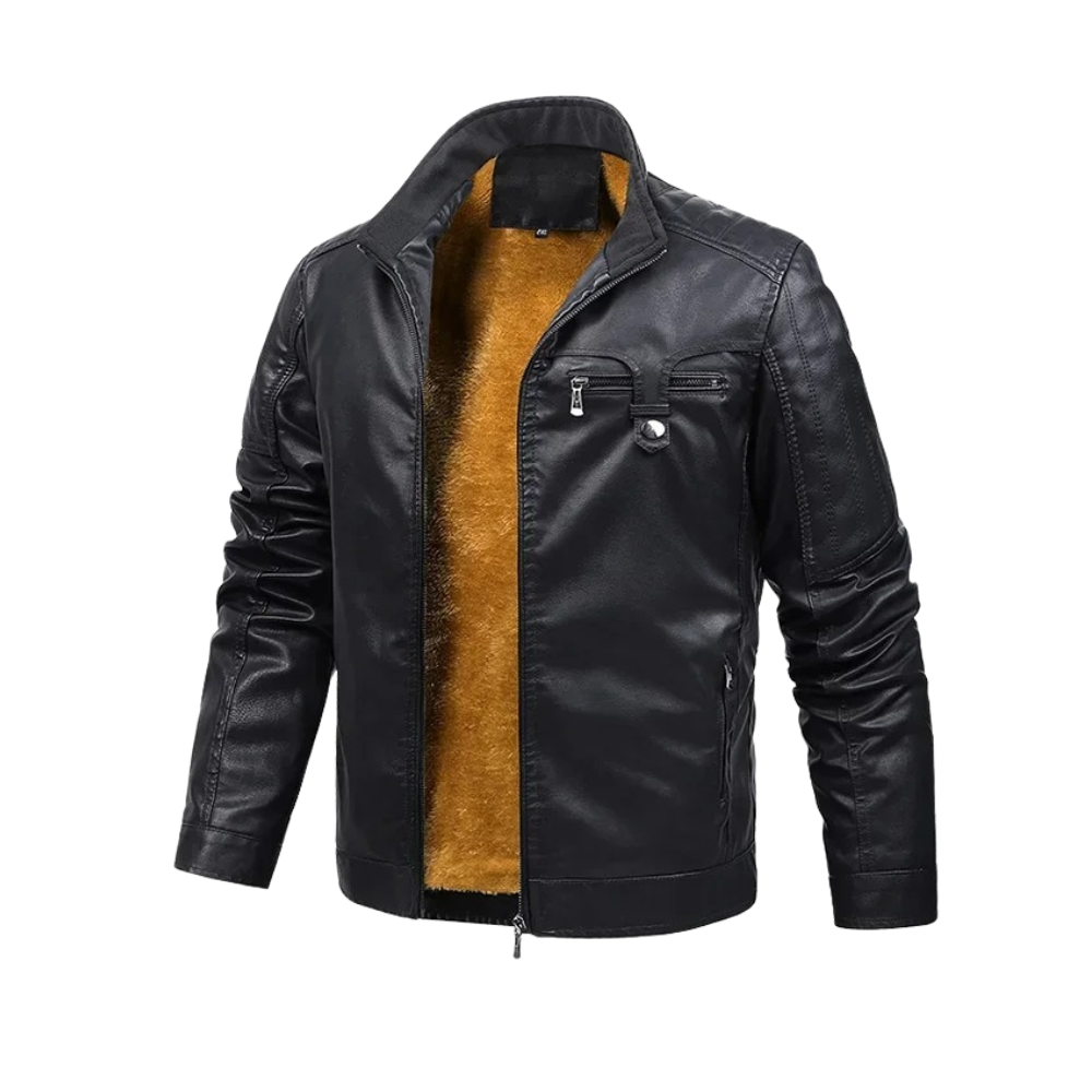 Retro fleece lined leather jacket