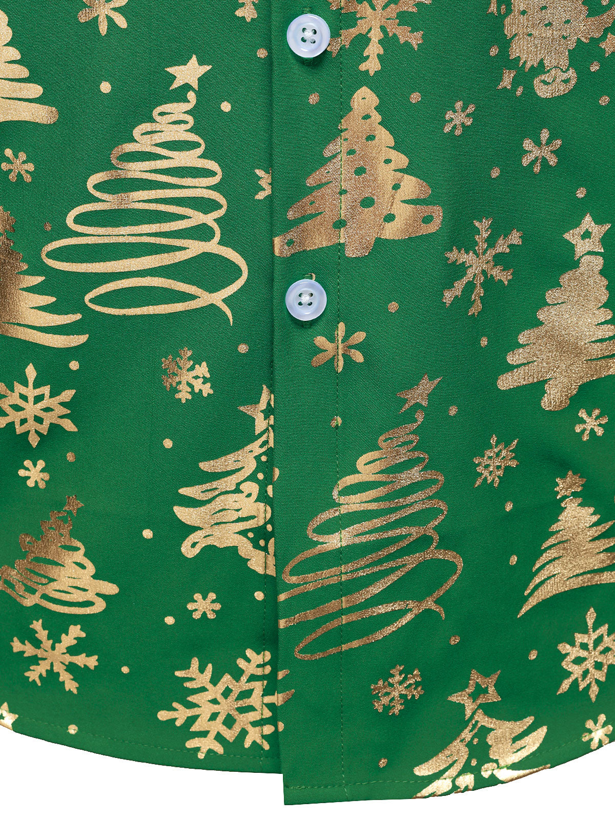 Men's Gold Christmas Print Regular Fit Green Long Sleeve Shirt