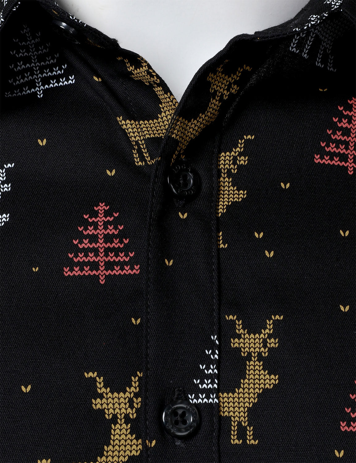 Men's Christmas Tree Moose Print Breathable Black Long-Sleeve Shirt