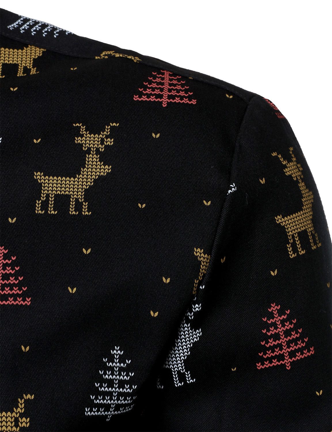 Men's Christmas Tree Moose Print Breathable Black Long-Sleeve Shirt