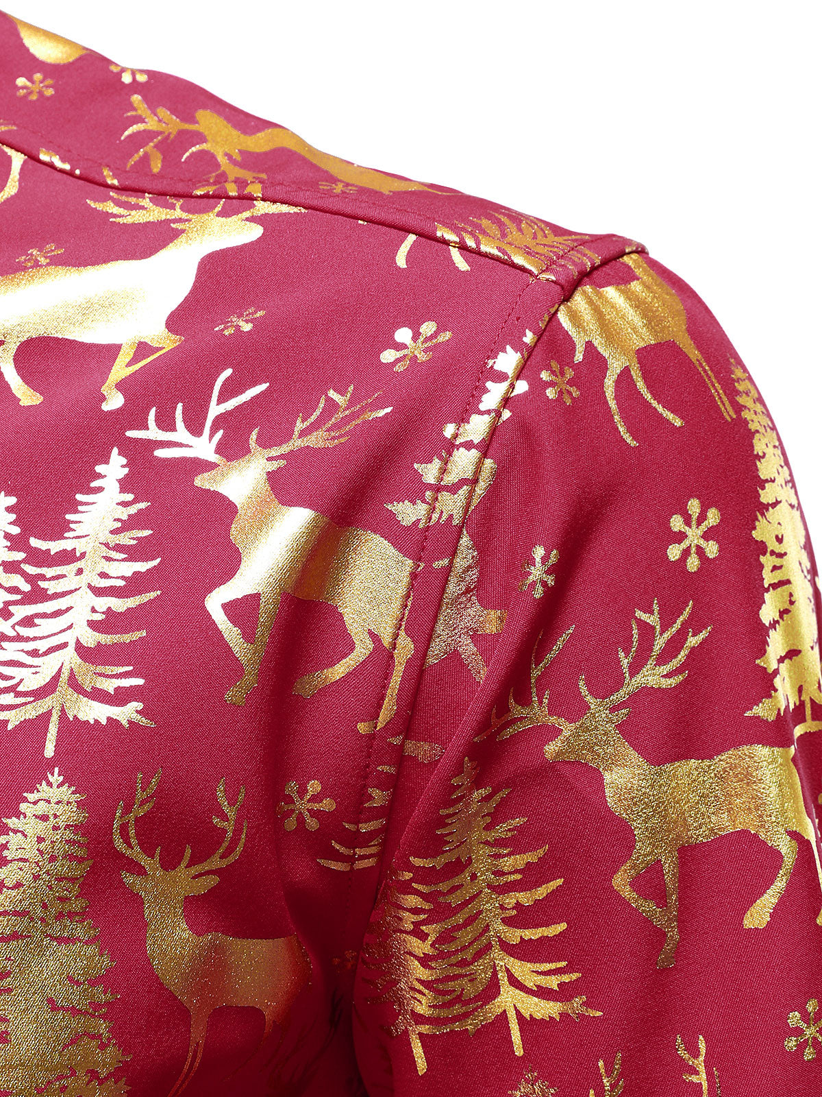 Men's Golden Christmas Reindeer Festive Print Red Long Sleeve Shirt