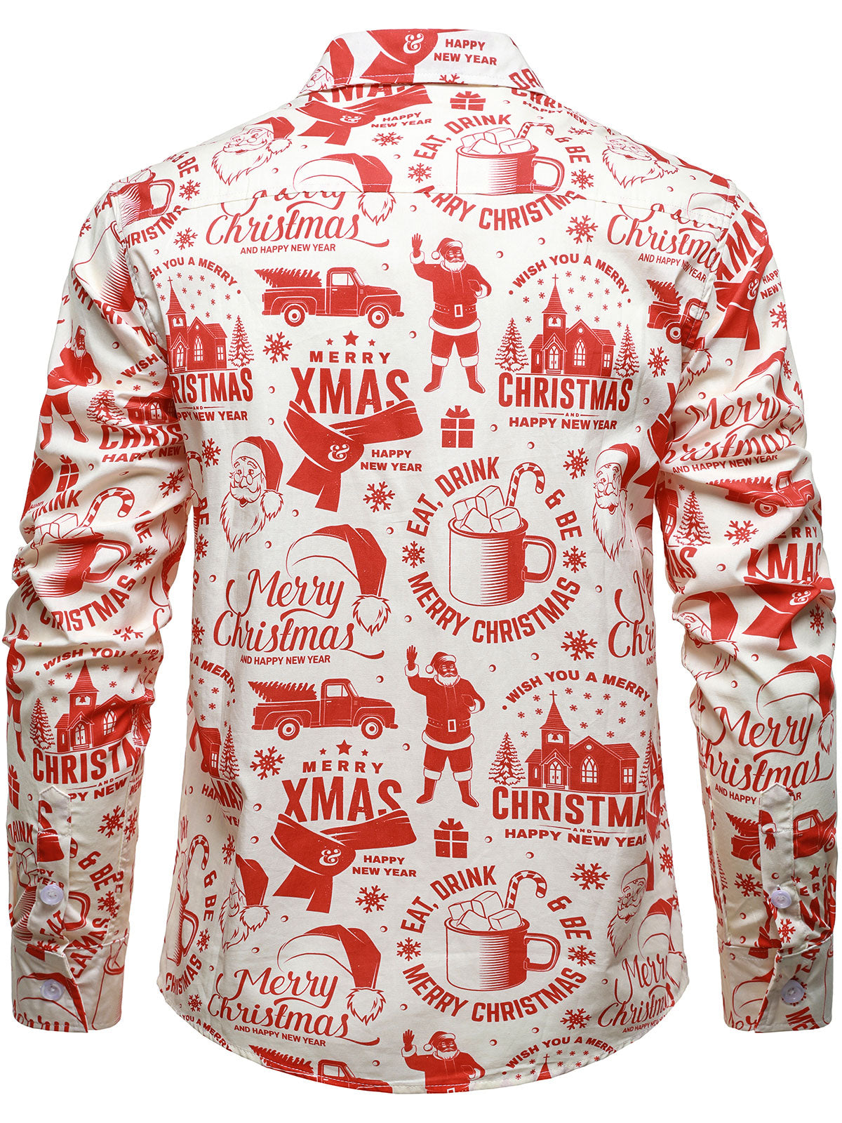 Men's Christmas Sweater in Beige with Fun Vintage Design and Long Sleeves
