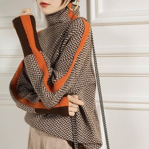 Contrast striped turtleneck sweater