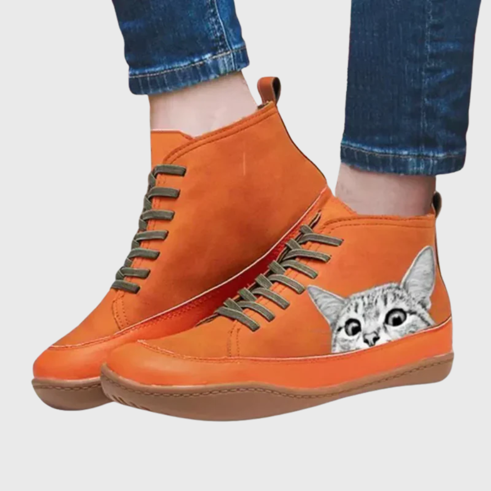 Leather ankle boots for cat lovers