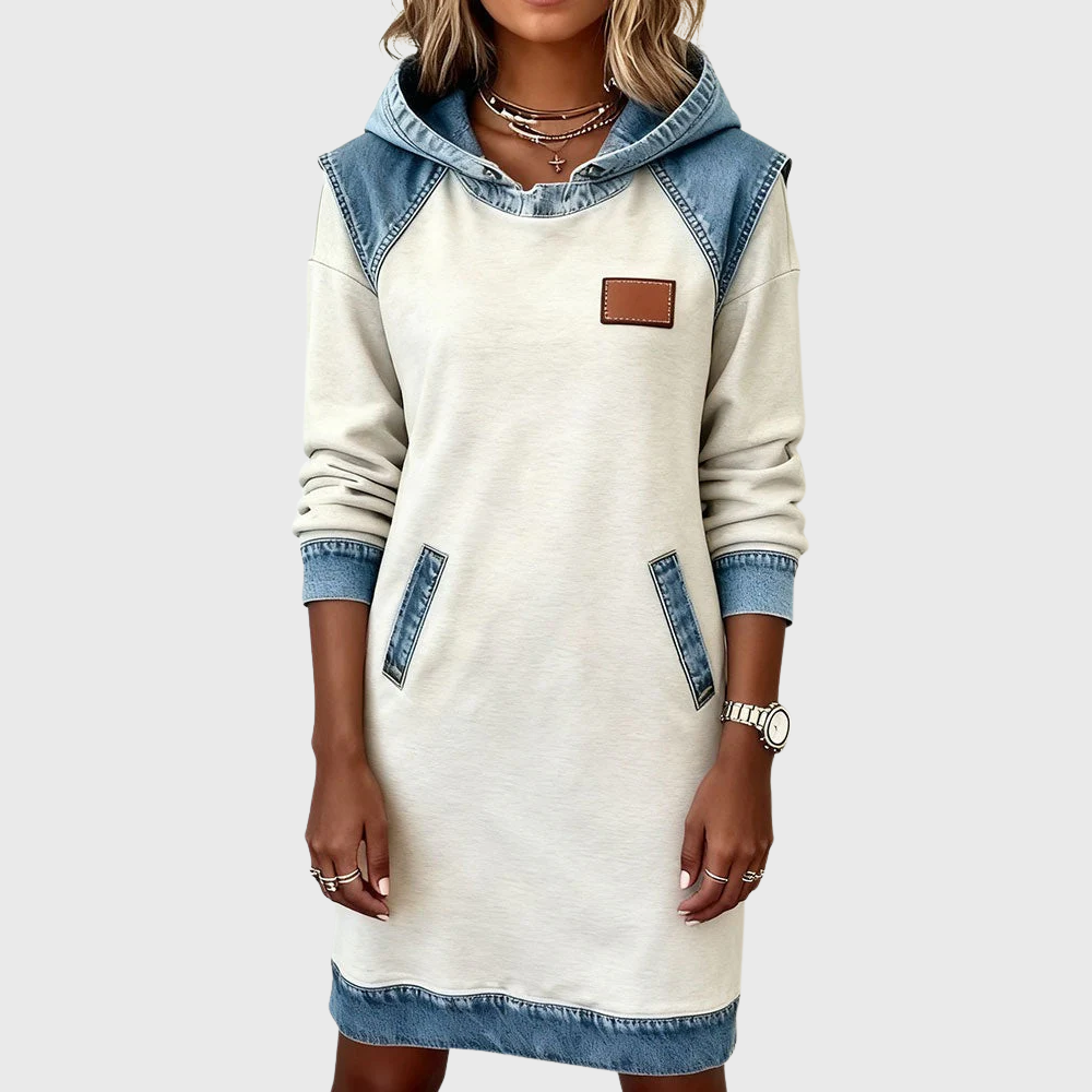 Denim dress with hood