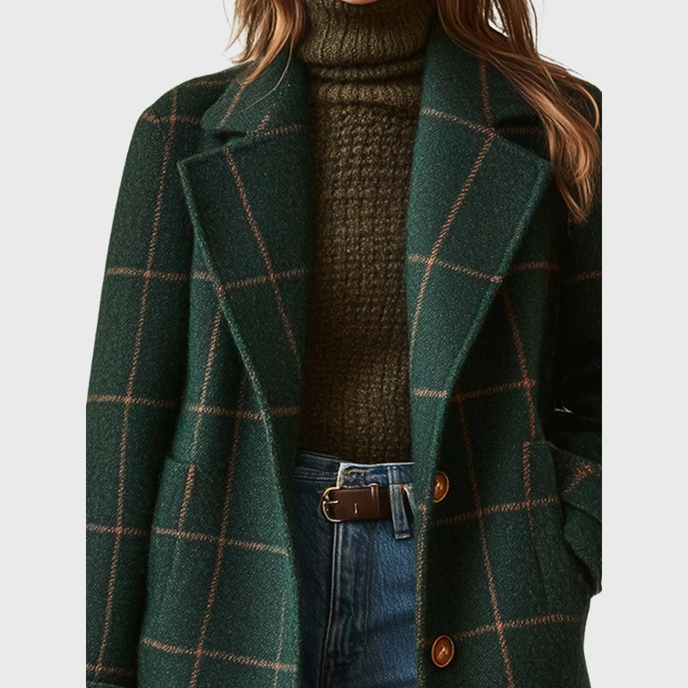 Lapel Check Tweed Coat