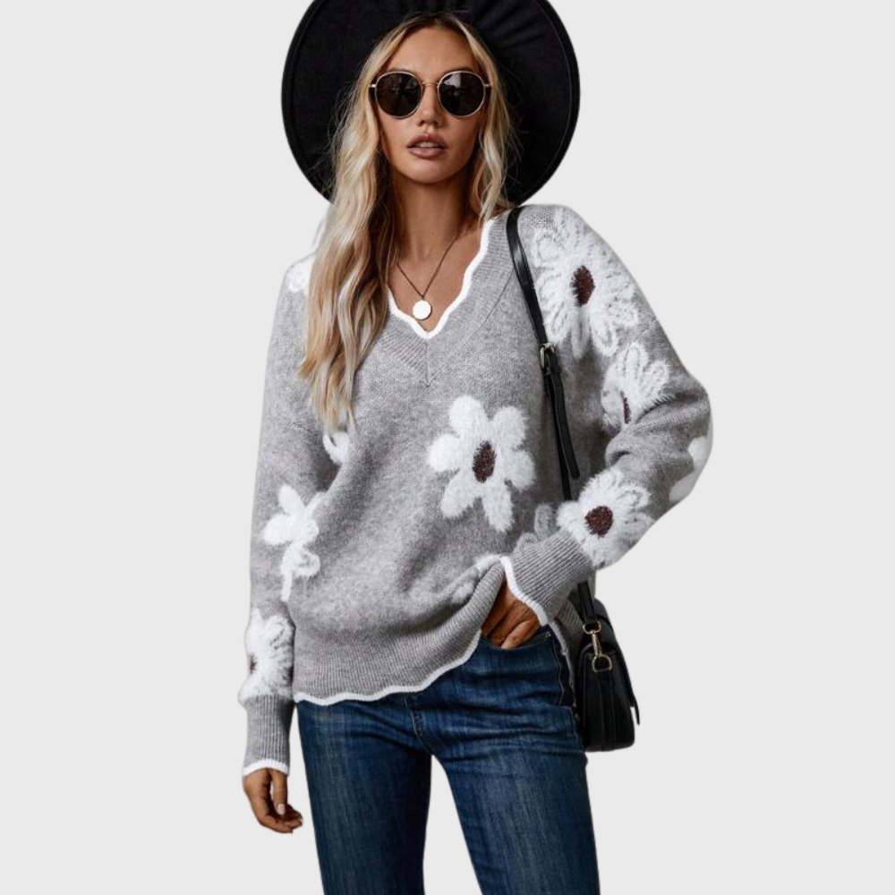 Elegant v-neck floral sweater