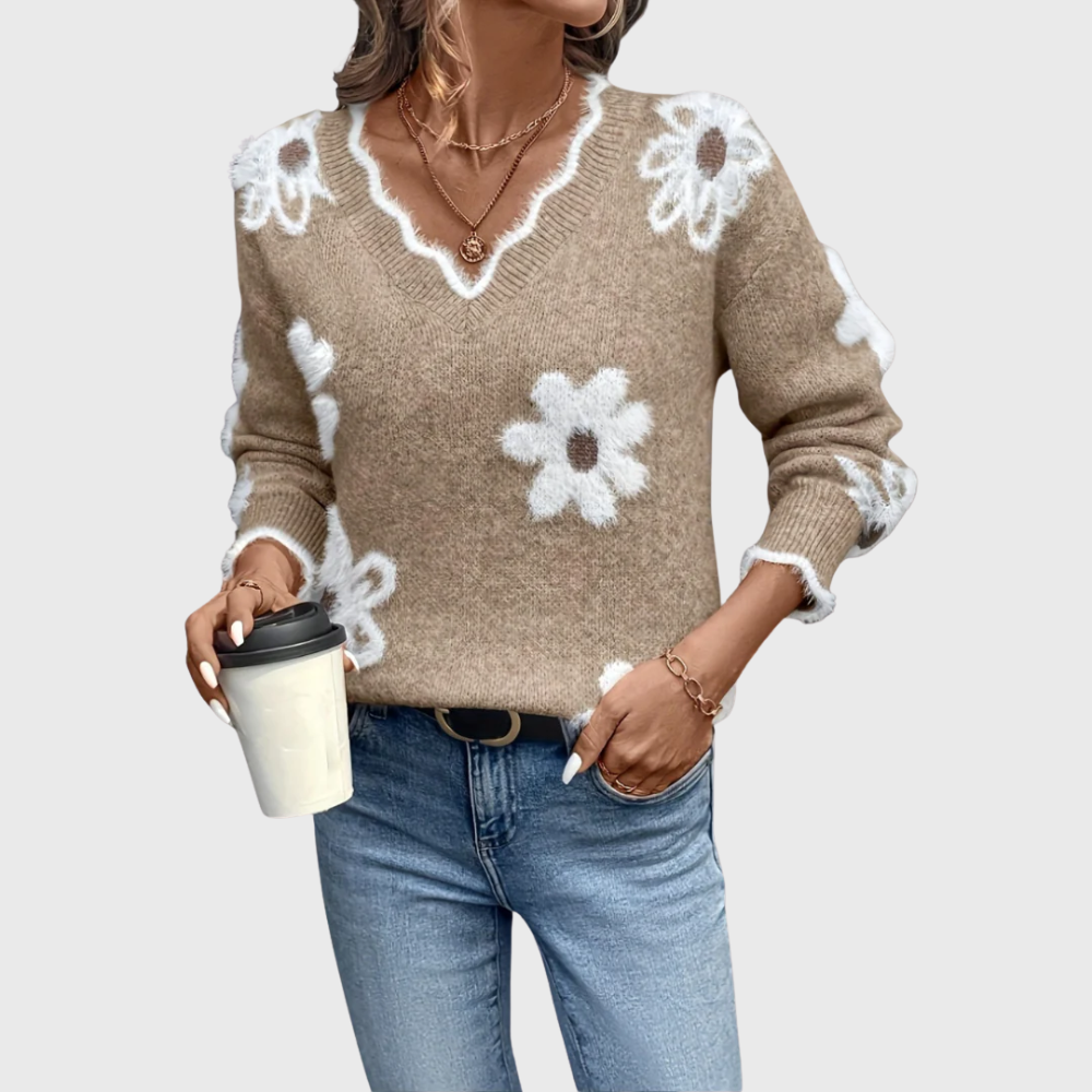 Elegant v-neck floral sweater