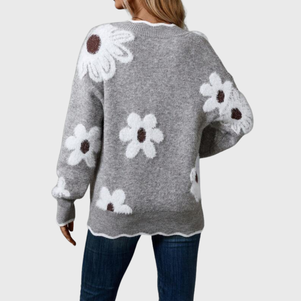 Elegant v-neck floral sweater