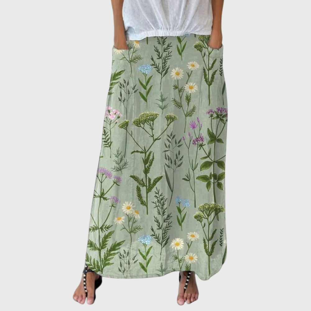 Enriched Spring Field Repeat Pattern Printed Women's Linen Pocket Skirt