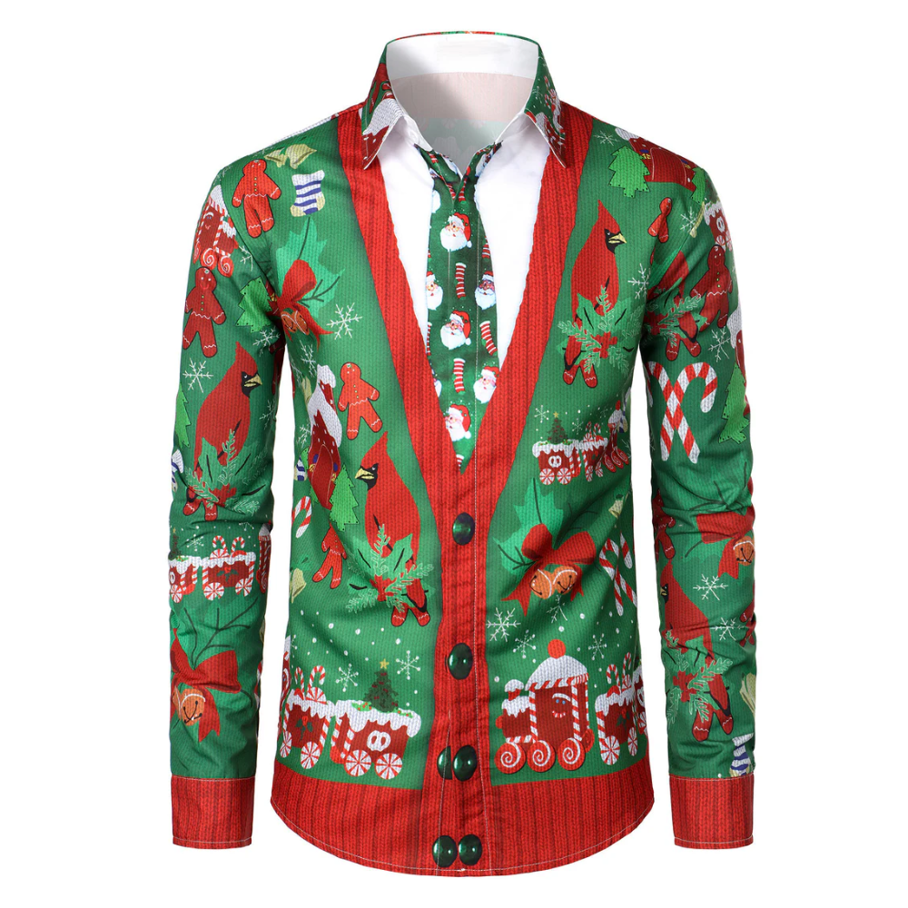 Herre's funny Christmas outfit holiday party ugly long-sleeve shirt