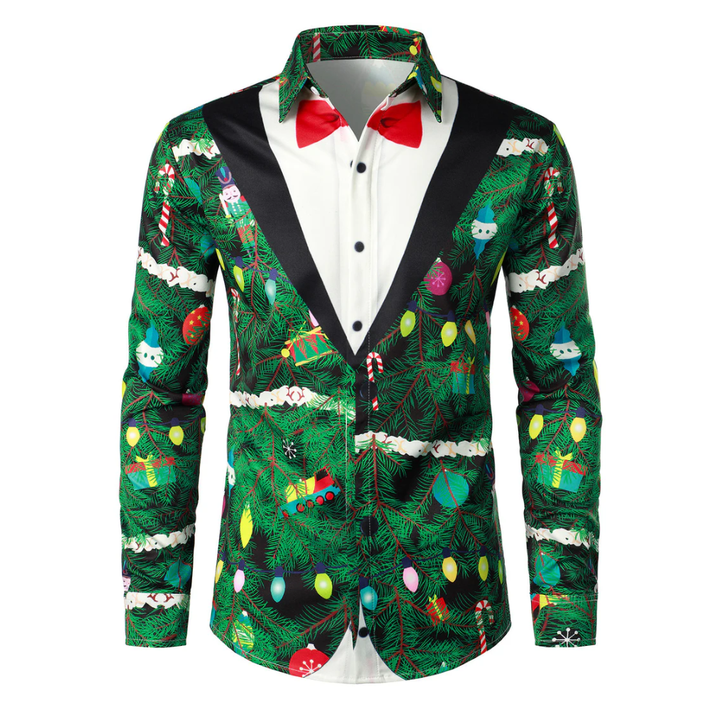 Men's Christmas Tree Camo Print Regular Fit Fun Outfit Themed Top Long Sleeve Shirt