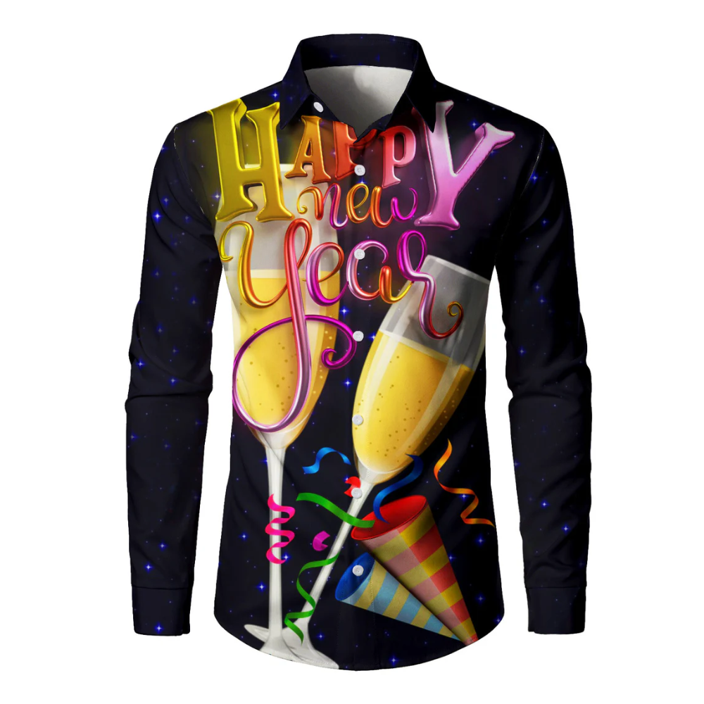 Men's Funny New Year's Eve Long Sleeve Christmas Cocktail Shirt