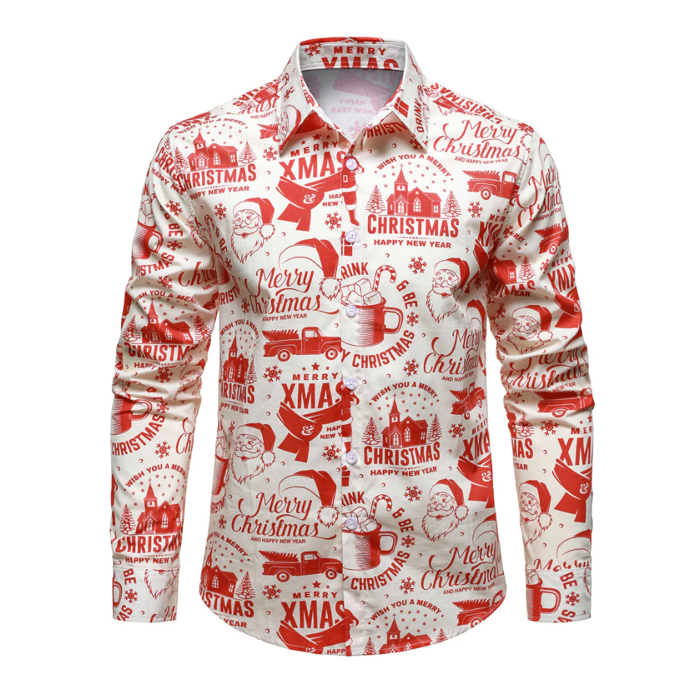 Men's Christmas Sweater in Beige with Fun Vintage Design and Long Sleeves