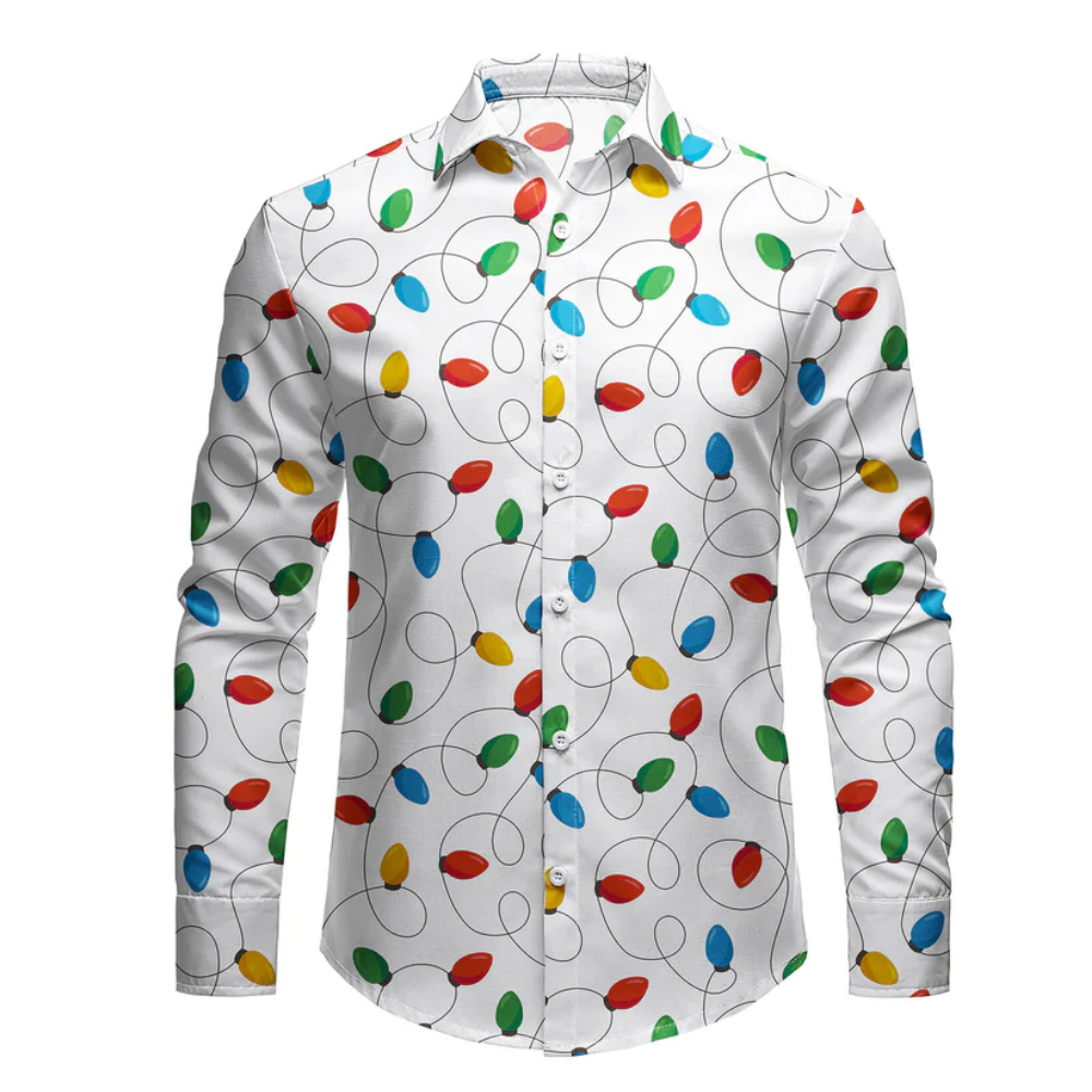 Men's Long Sleeve Xmas Fairy Lights Shirt