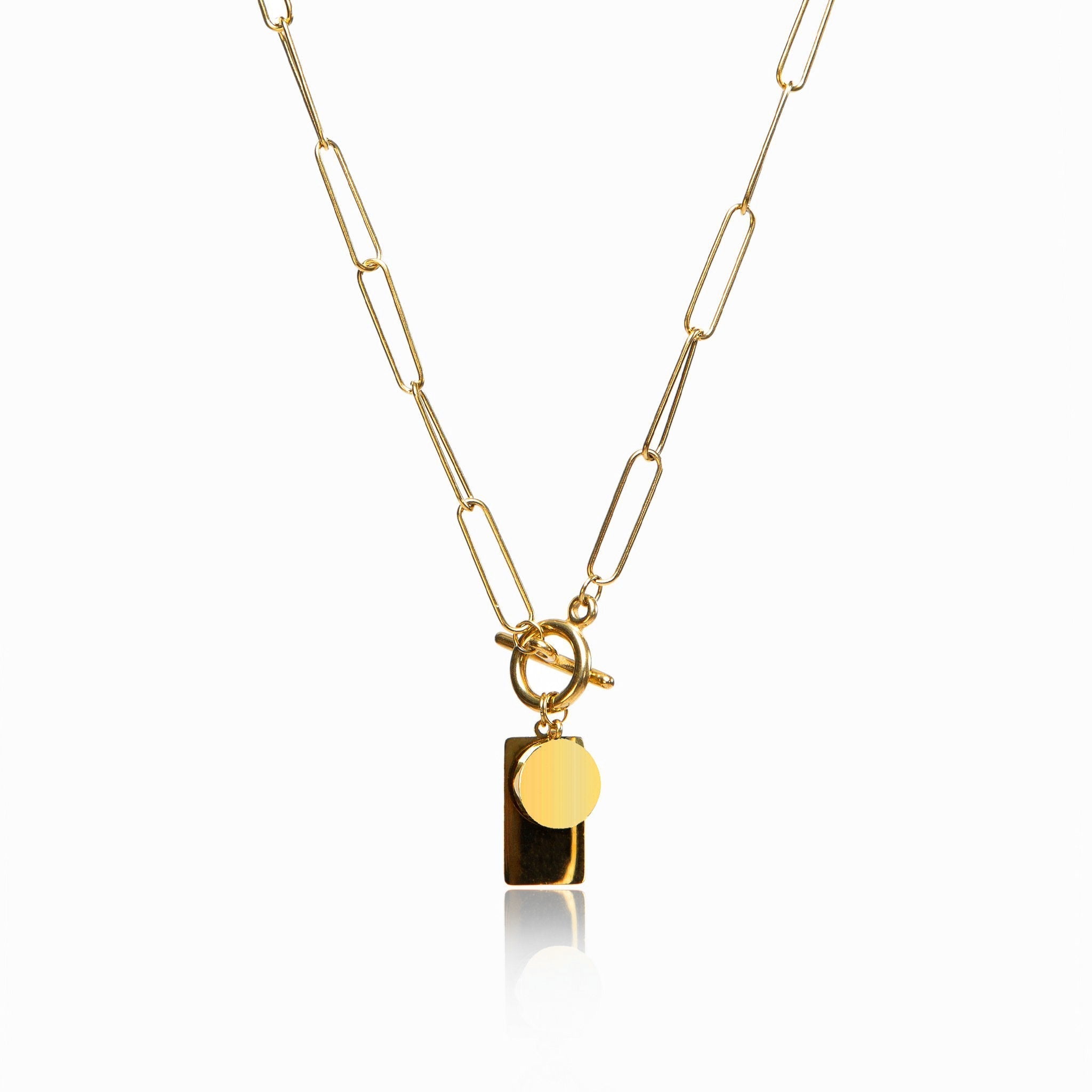 Gold Necklace with Rectangular Clasp