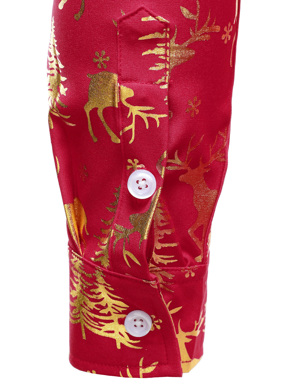 Men's Golden Christmas Reindeer Festive Print Red Long Sleeve Shirt