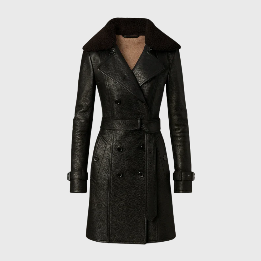 Leather coat with sophisticated lines