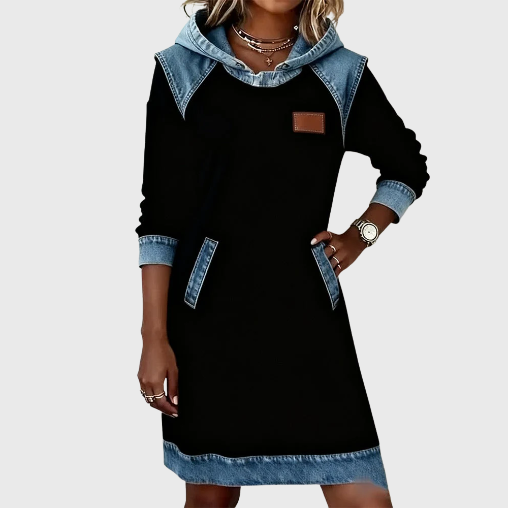 Denim dress with hood