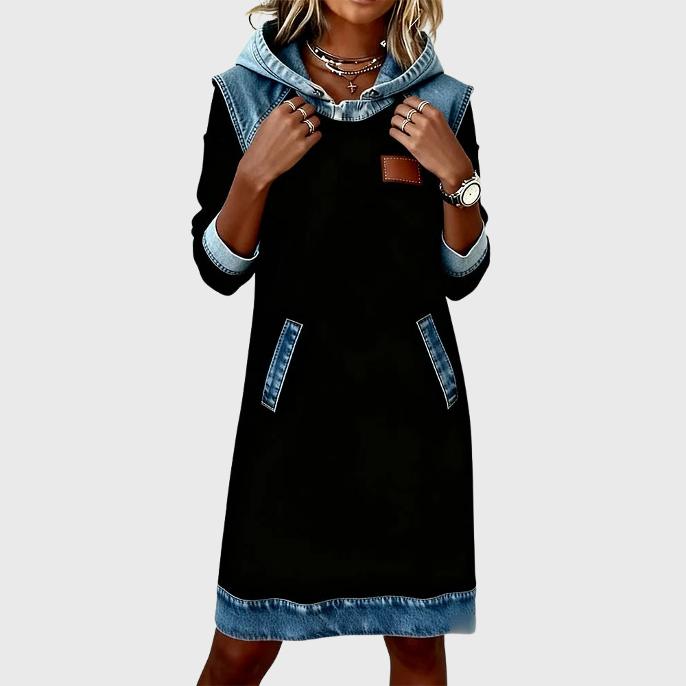 Denim dress with hood