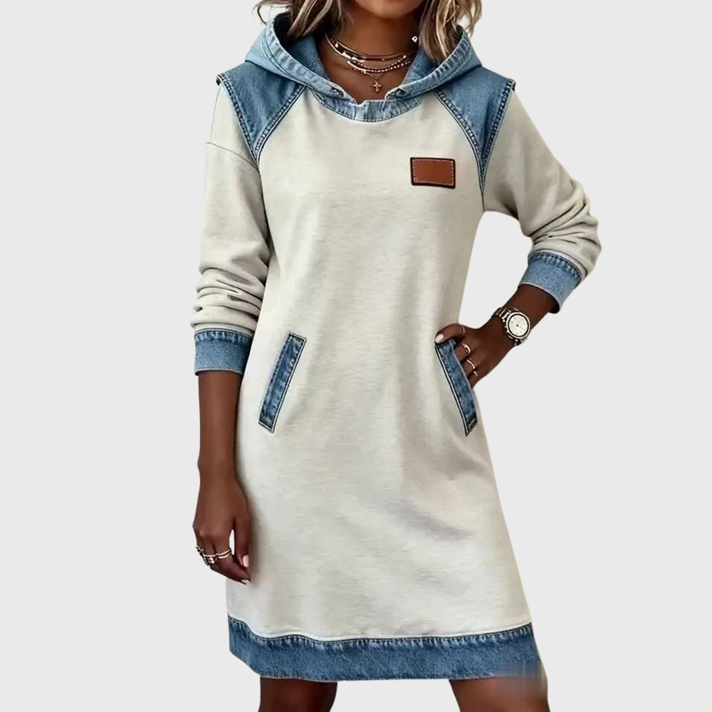 Denim dress with hood
