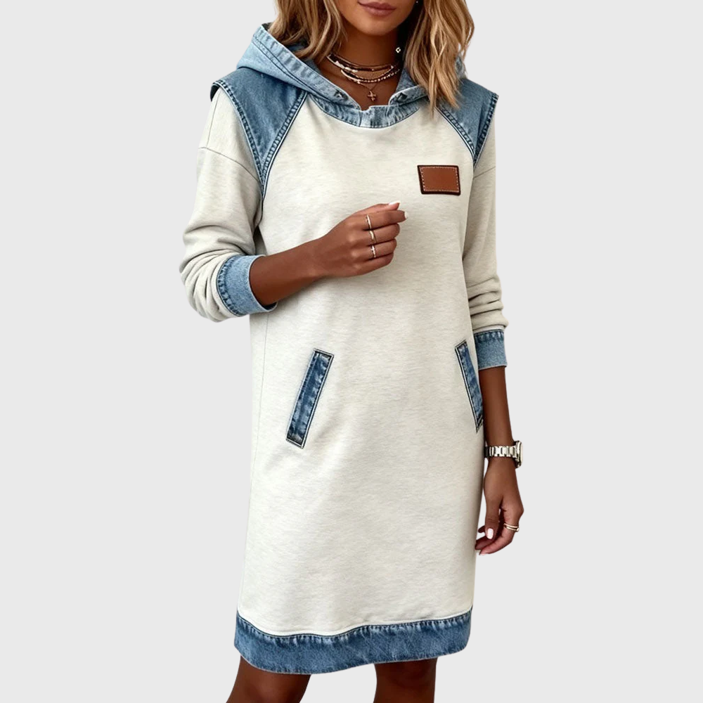 Denim dress with hood