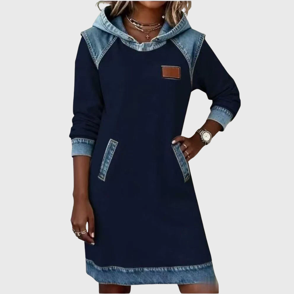Denim dress with hood