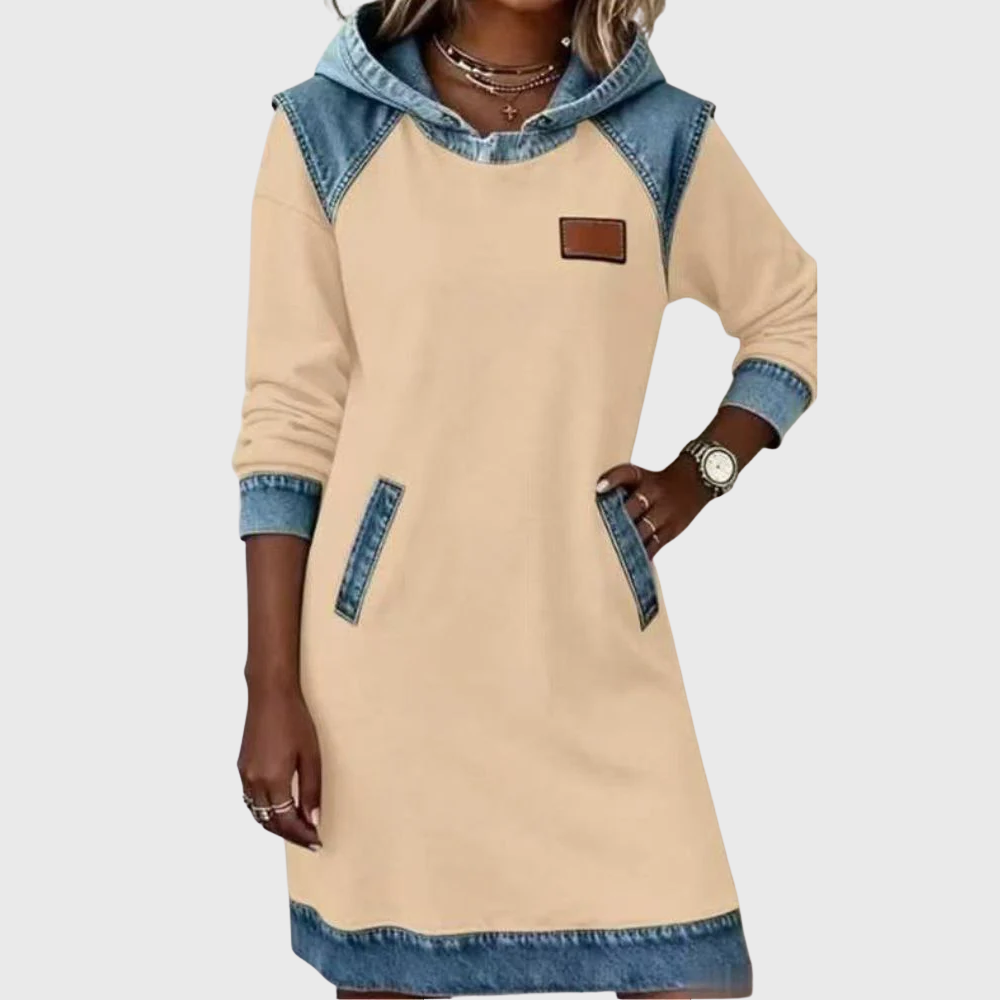Denim dress with hood