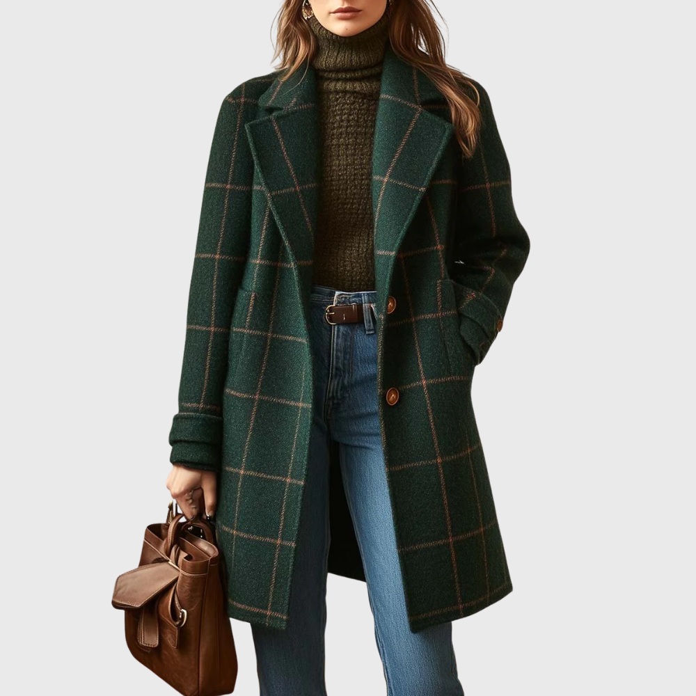 Lapel Check Tweed Coat