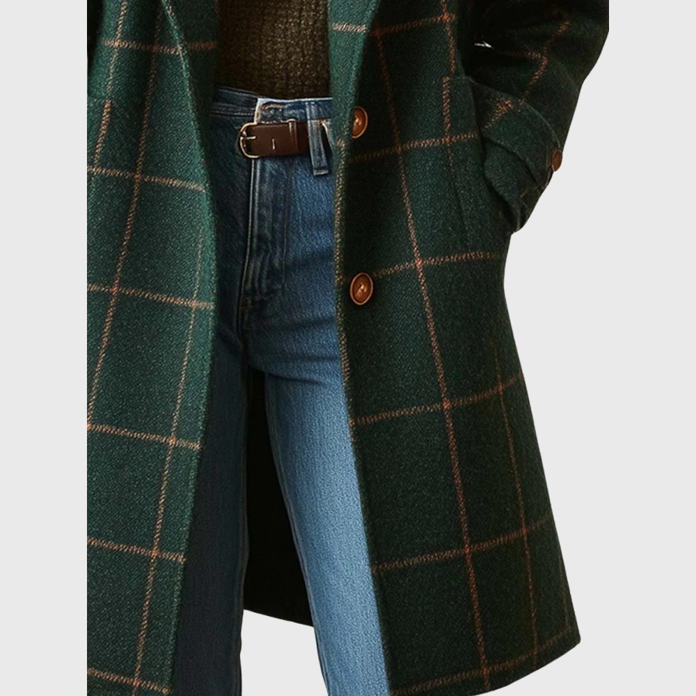 Lapel Check Tweed Coat