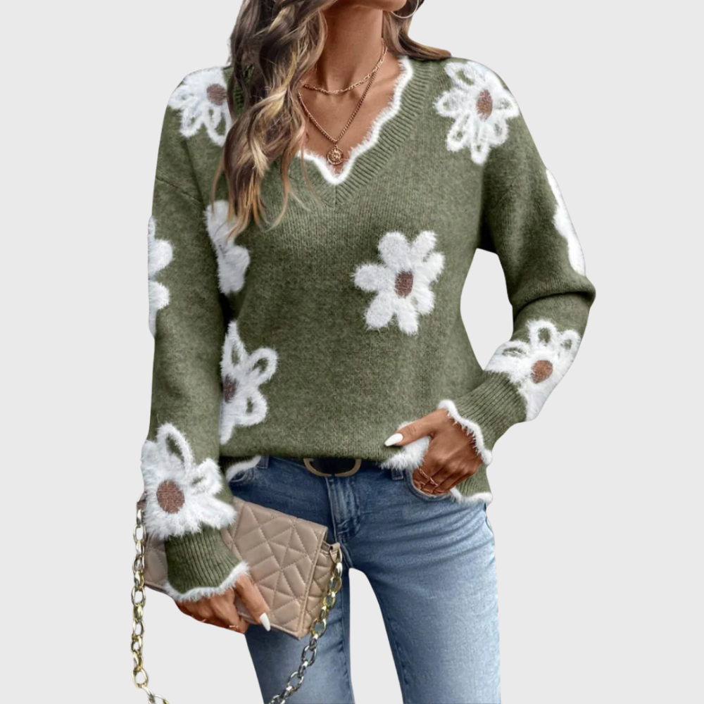 Elegant v-neck floral sweater
