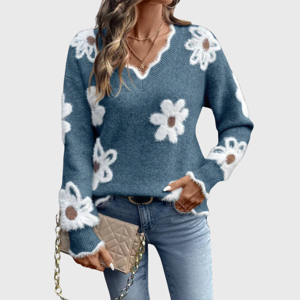 Elegant v-neck floral sweater