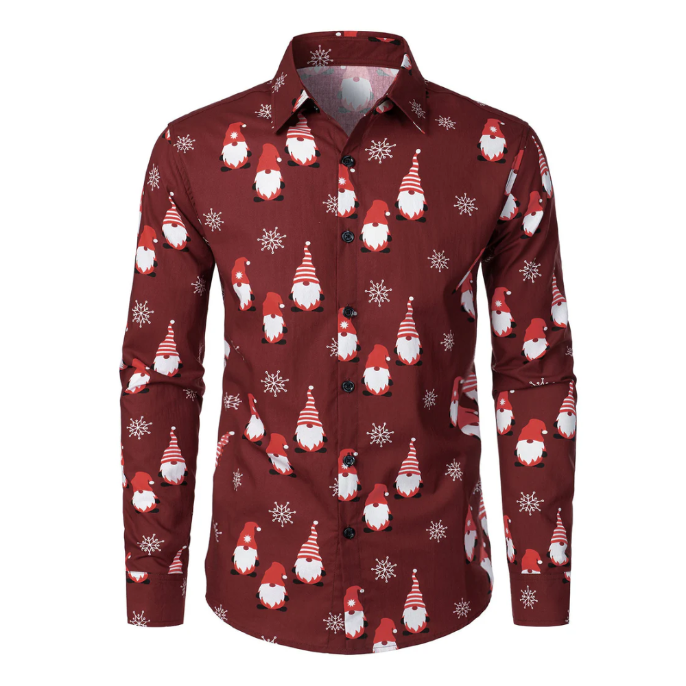 Men's Christmas Red Sweet Elf Cotton Long Sleeve Shirt