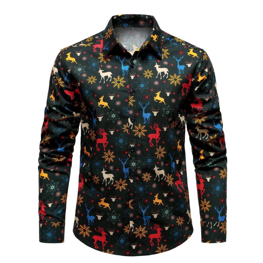 Men's Christmas Theme Festive Reindeer Holiday Long Sleeve Shirt